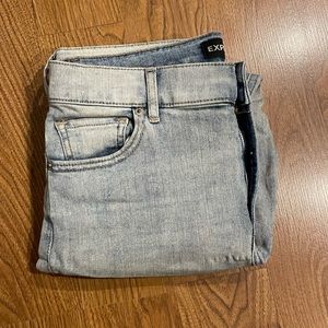 Express Jeans, Distressed Cropped Legging , High Rise in Light Wash.